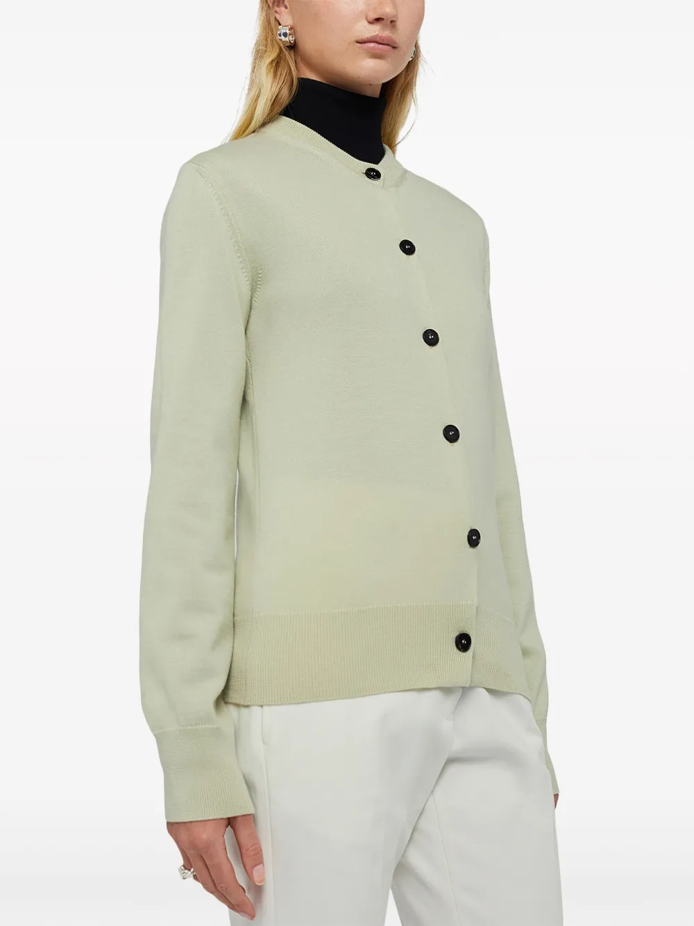 Шерстяной кардиган с круглым вырезом JIL SANDER, зеленый — фото 2