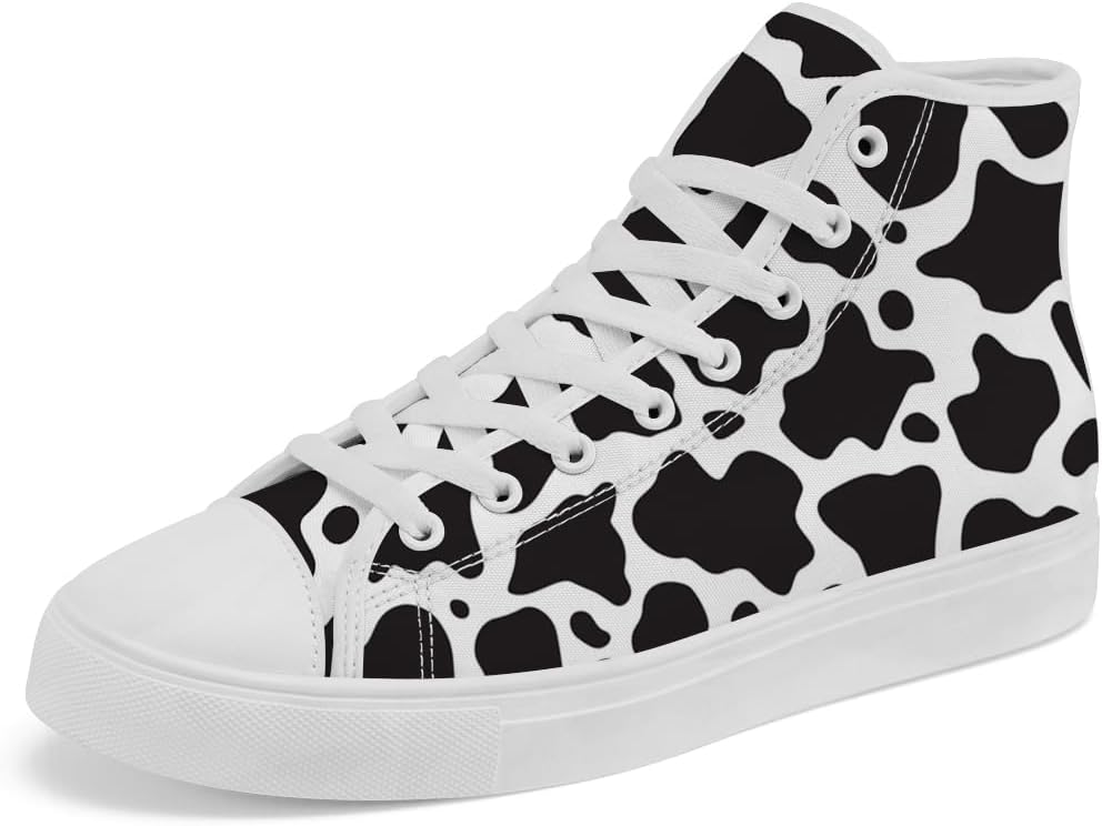 

Кеды Chebing с высоким берцем для женщин и мужчин с принтом «корова», высокие кроссовки на шнуровке, повседневная обувь, черный