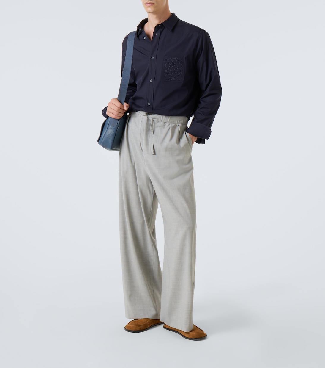 Хлопковая поплиновая рубашка с логотипом Loewe, Dark Navy — фото 2