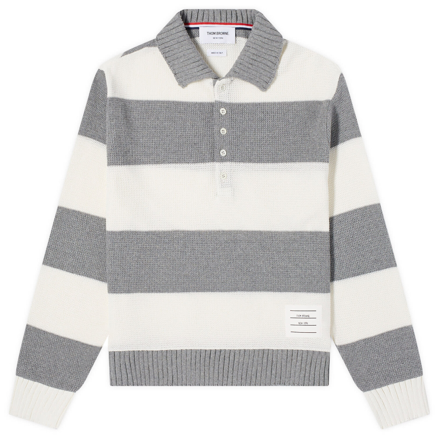 

Поло Thom Browne Rugby Stripe Knitted Polo Shirt, цвет Light Grey