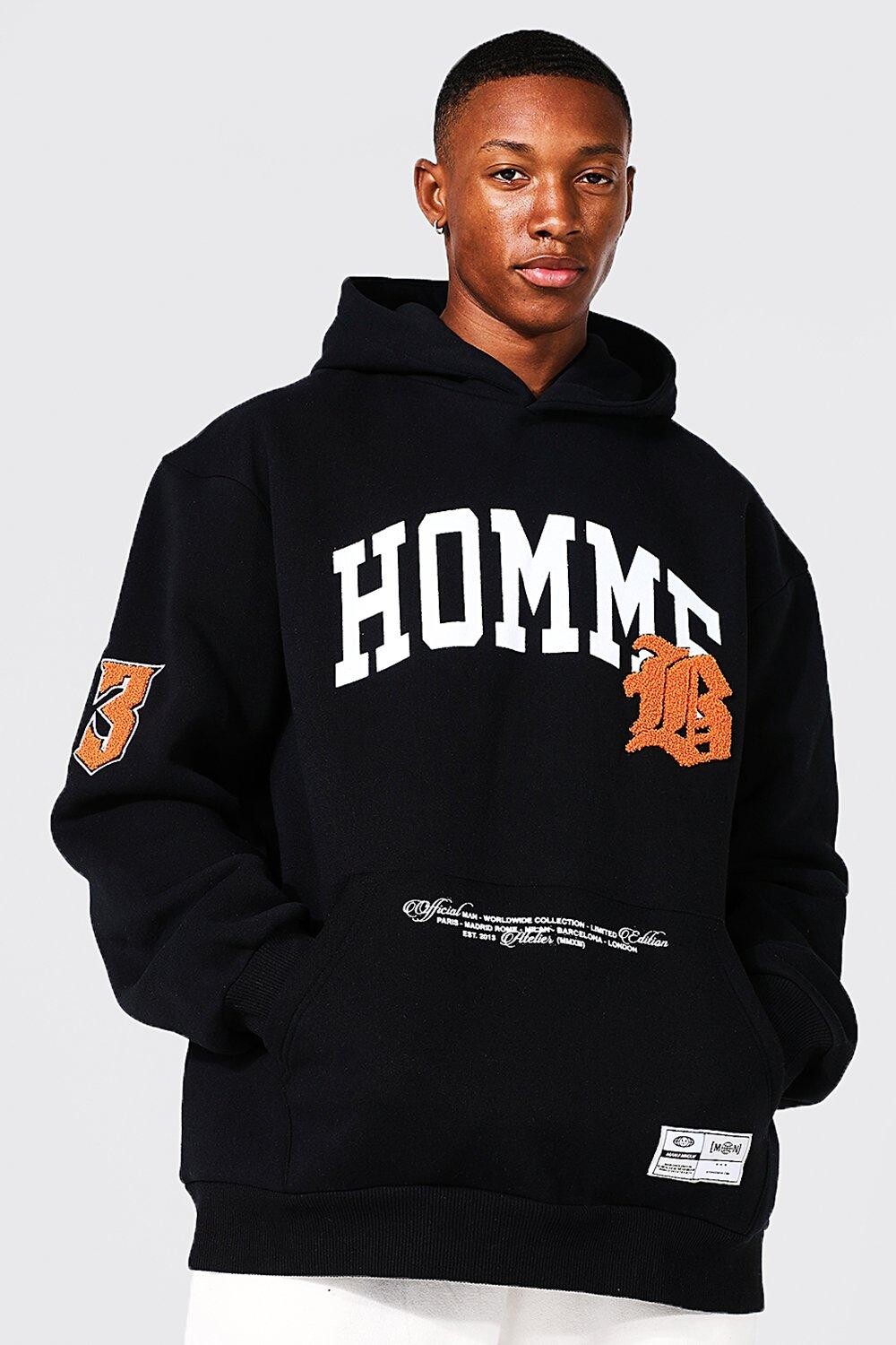 

Худи oversize homme с аппликацией для университетской команды Boohoo, черный
