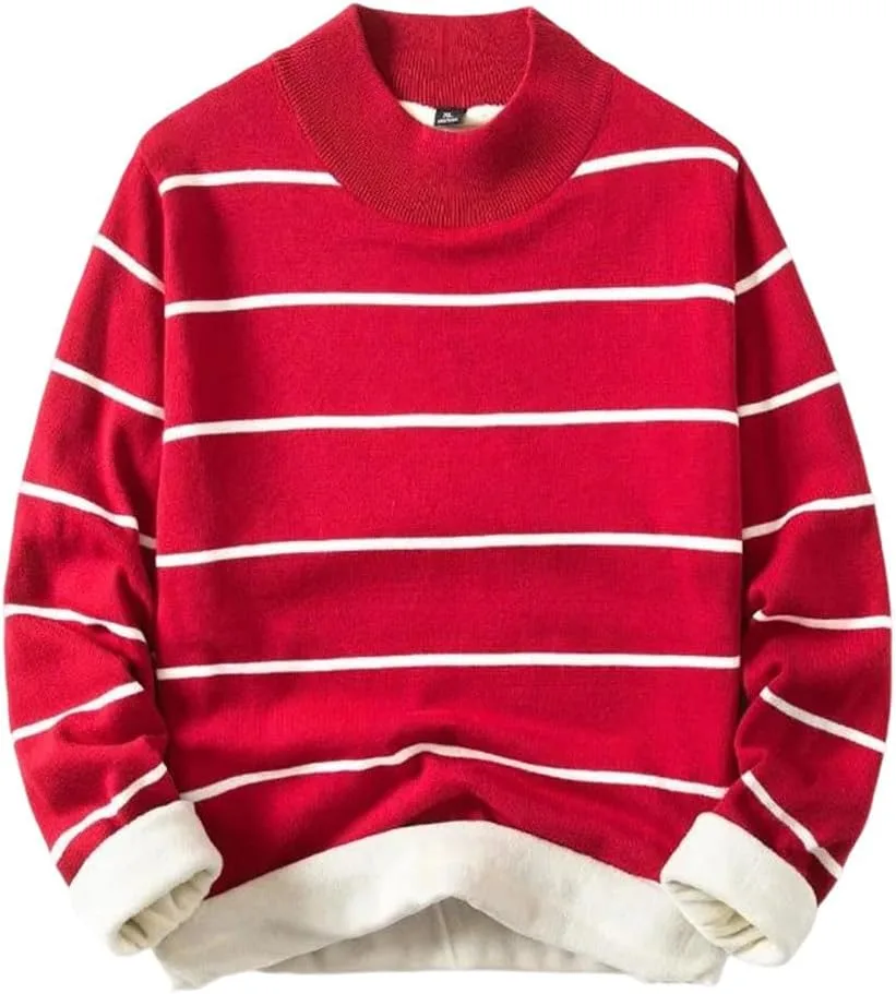 Generic Мужской черный полосатый вязаный свитер Casual Pullover с круглым вырезом, мягкий и теплый, в стиле Korean Style для осени и зимы