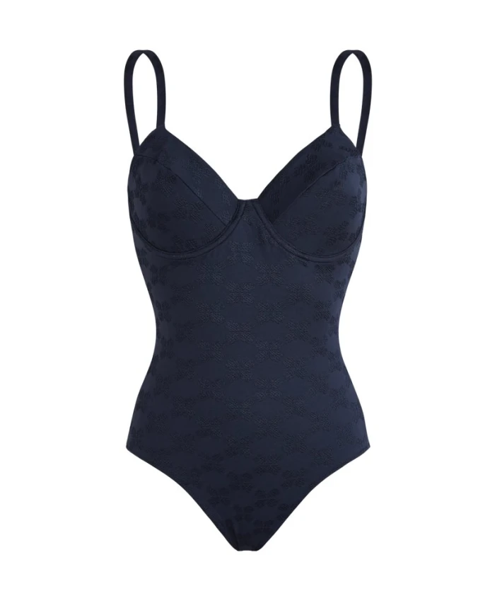 

Женский купальник с жаккардовым узором в виде черепахи и косточками. Vilebrequin, синий