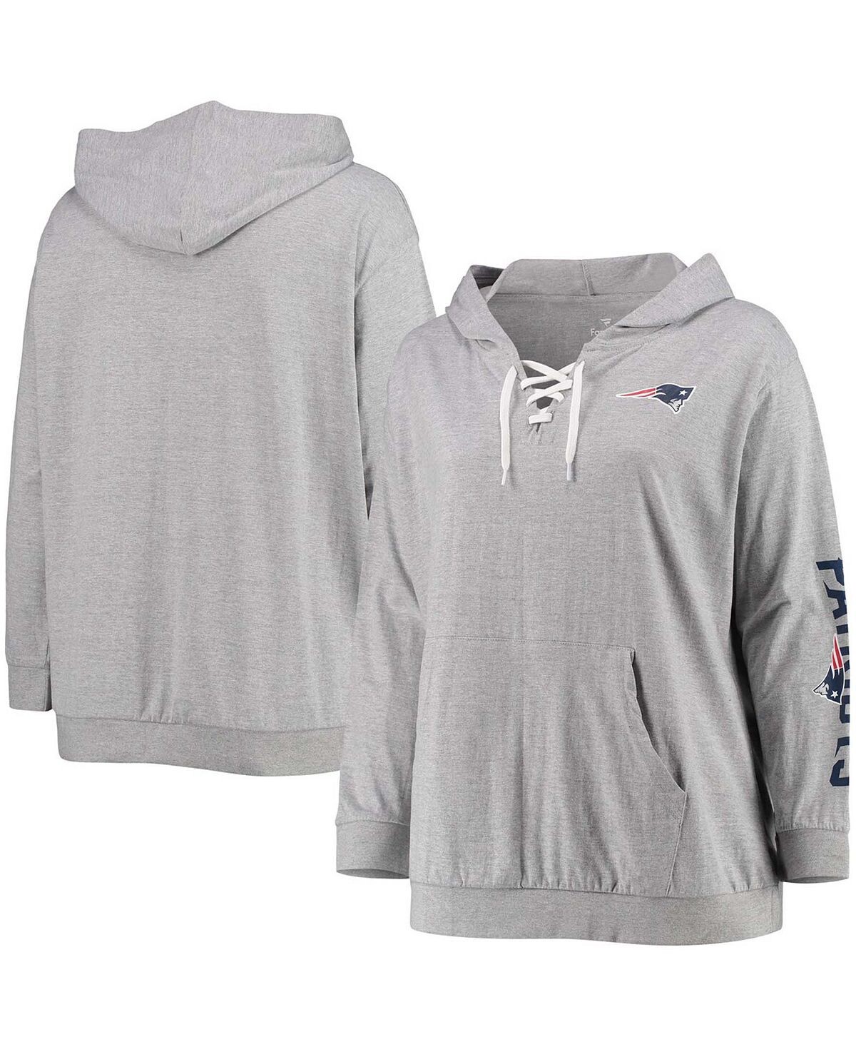 

Женский серый пуловер на шнуровке с капюшоном больших размеров New England Patriots Fanatics