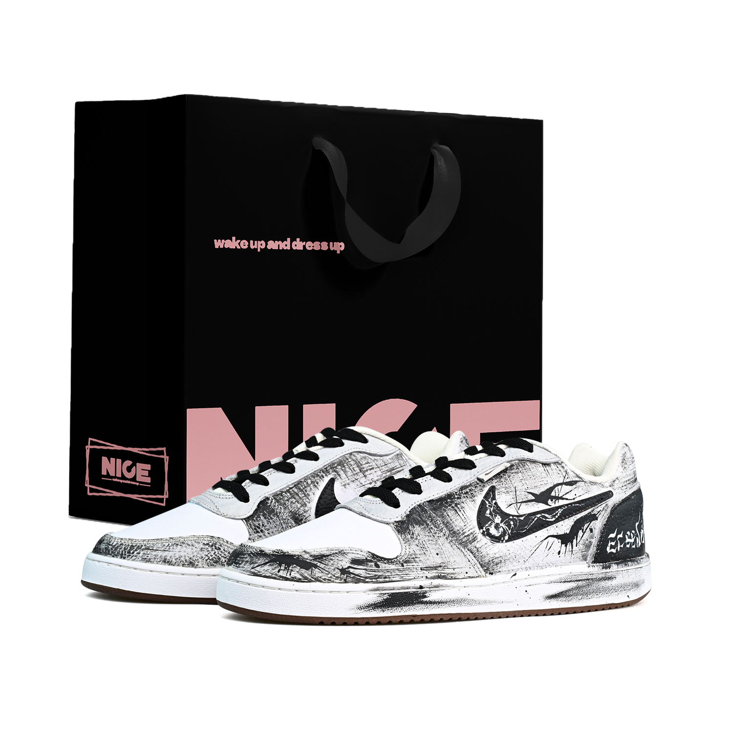 

Nike EBERNON Абразивостойкие, легкие и дышащие низкие кроссовки для скейтбординга мужские черно-белые