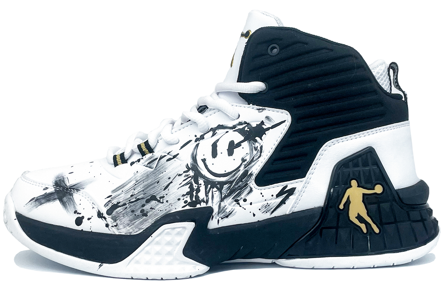 

QIAODAN Мужские баскетбольные кроссовки high-top Grinding 1 с амортизацией, противоскользящие, устойчивые к истиранию, черно-белые