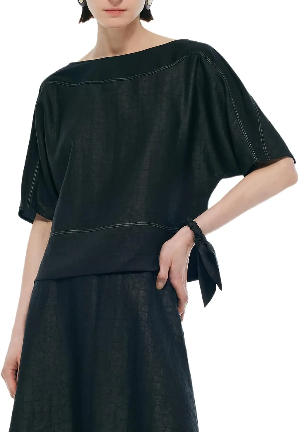 

GOELIA Xiang Yun шелковая женская блузка с лодочкой, черная, с рукавом 3/4