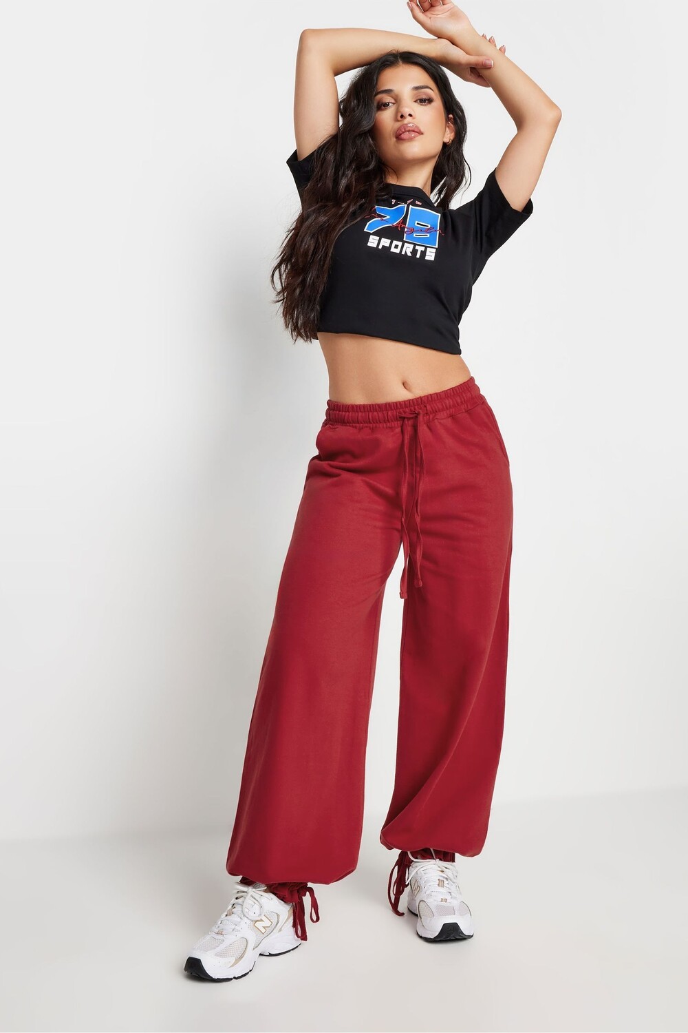 

Широкие брюки джоггеры из 100% хлопка с манжетами Pixiegirl Petite, красный