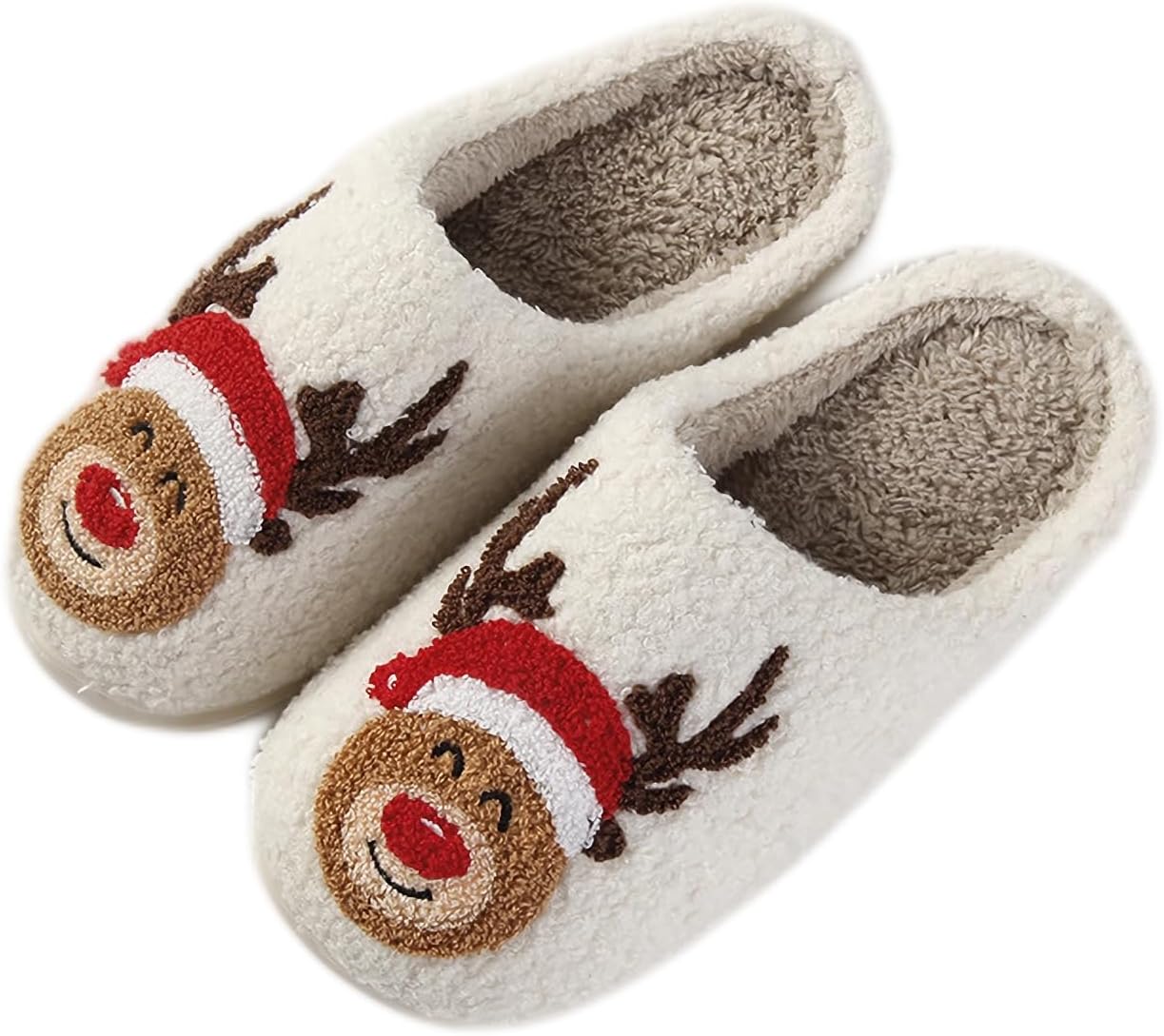 

Рождественские тапочки с Санта-Клаусом и оленями - мягкие плюшевые уютные домашние тапочки для женщин и мужчин, для дома и улицы Qubuwalk, Reindeer