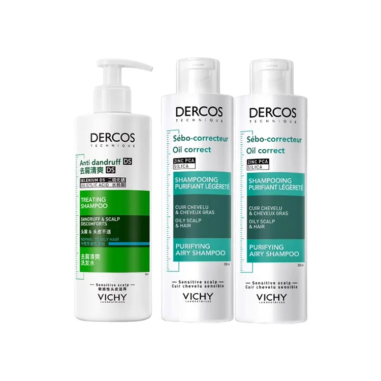 Vichy Шампунь для объема и очищения с мятой 50 мл + 200 мл + 200 мл, Three-Piece Set: Green Logo Refreshing Shampoo 390ml+Hydrating Shampoo 200ml*2