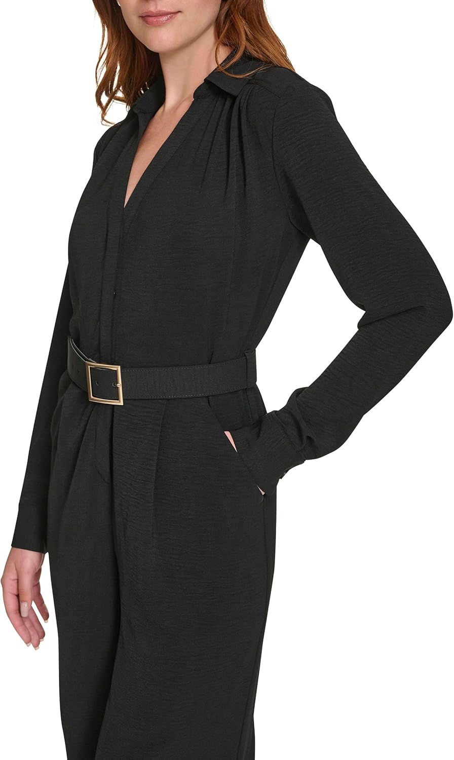 Женский повседневный комбинезон Calvin Klein с длинным рукавом и поясом, Black — фото 2