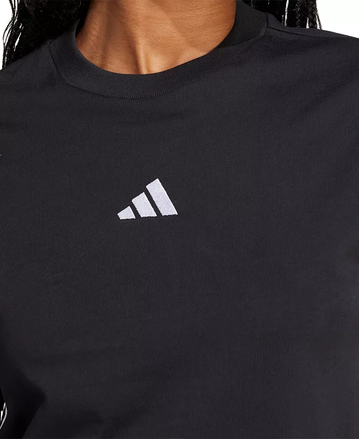 Женская хлопковая футболка Essentials с тремя полосками adidas, черный — фото 4