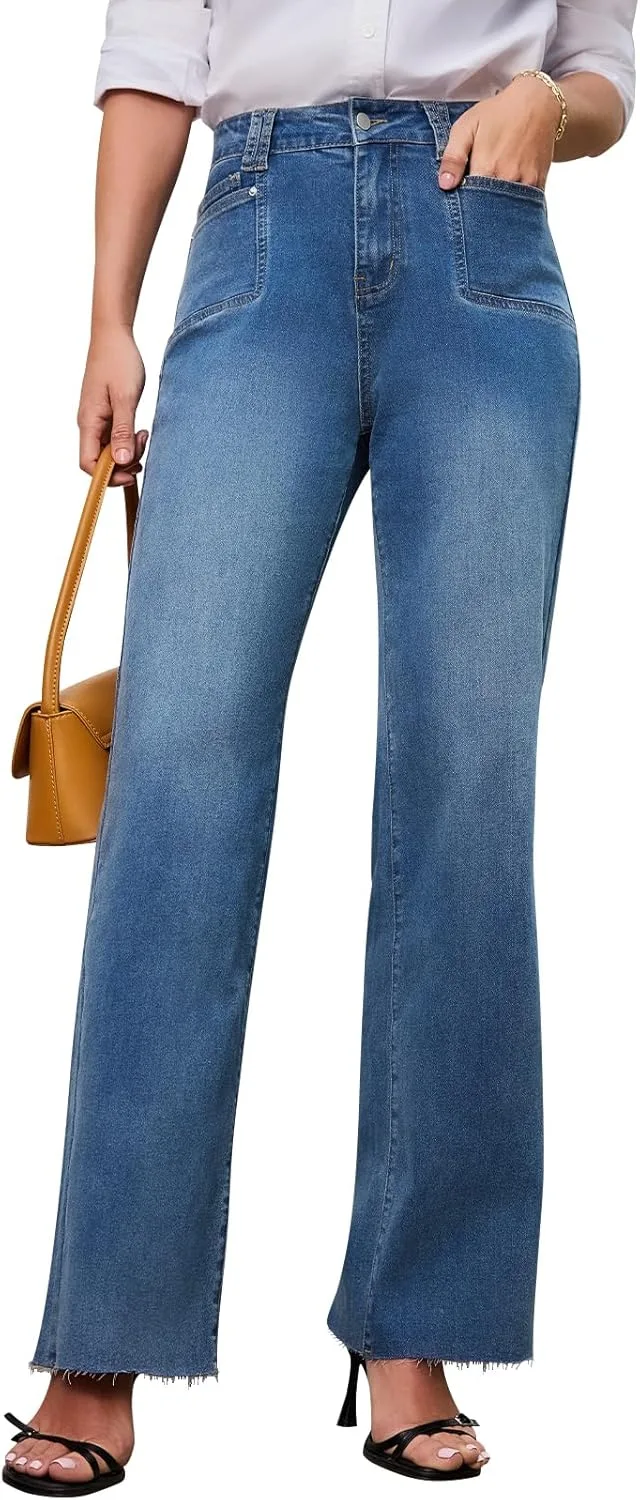 

Женские джинсы Wide Leg с Raw Hem, Stretchy, High Waisted и 4 карманами VPWHY