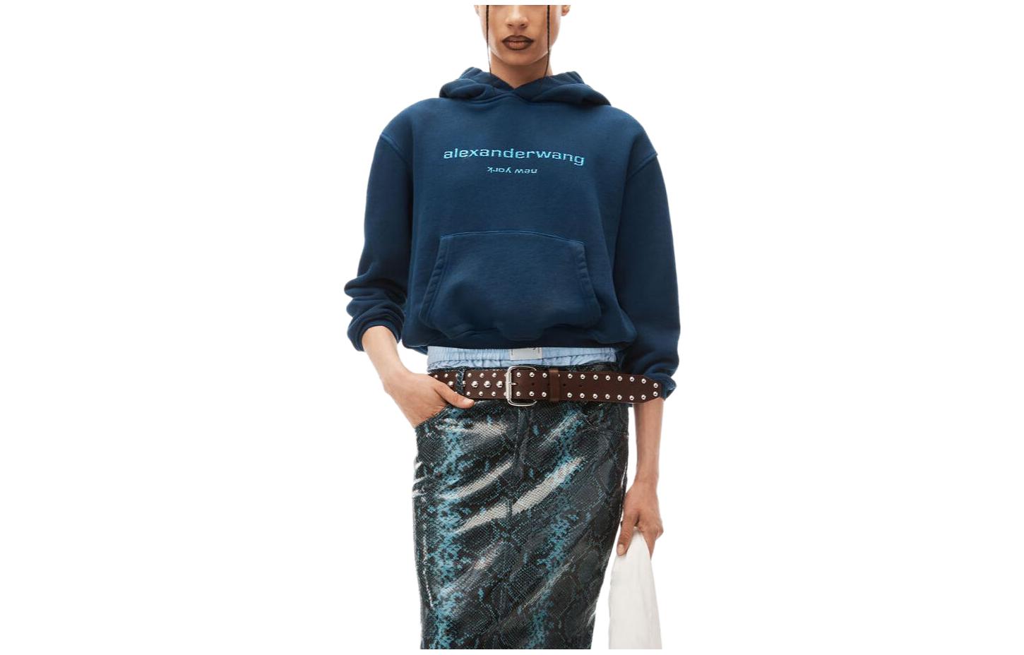Хлопковый худи с тисненым логотипом Alexander Wang, морской синий — фото 2