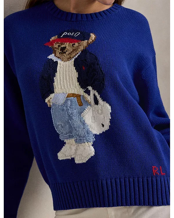 Свитер с круглым вырезом из смесовой хлопковой ткани Ralph Lauren, Blue — фото 4