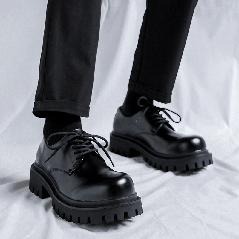 WEISHIBANGWEI Повседневные кожаные туфли мужские черные с потайным клином, цвет Black Hidden Wedge — фото 4