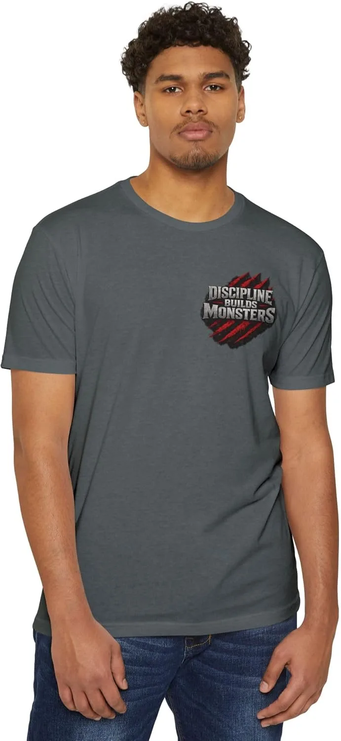 Футболка для тренировок Mental Toughness Gym Shirt с принтом "Дисциплина создает монстров" и волком в темных тонах GENERIC, Heather Heavy Metal — фото 2