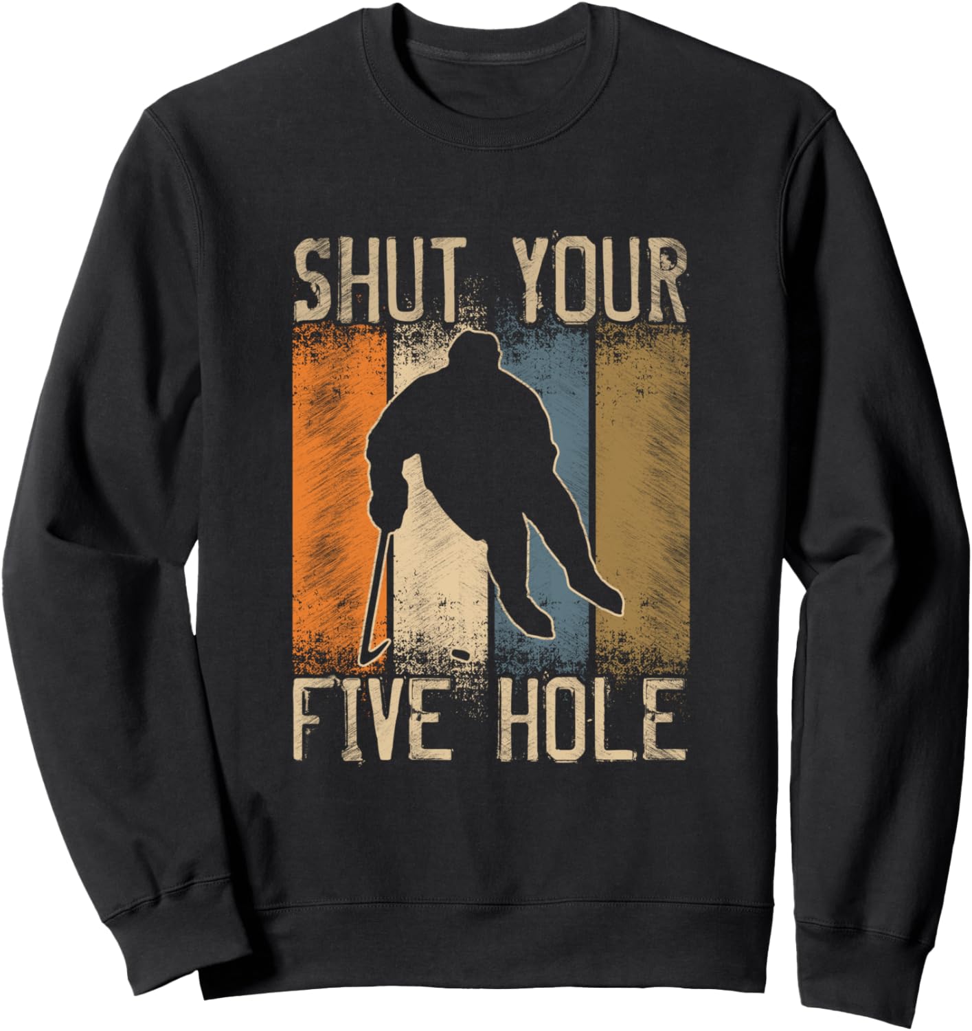 

Толстовка с силуэтом хоккеиста Закрой свои пять дырок Vintage Ice Hockey Retro Sport Silhouette, черный