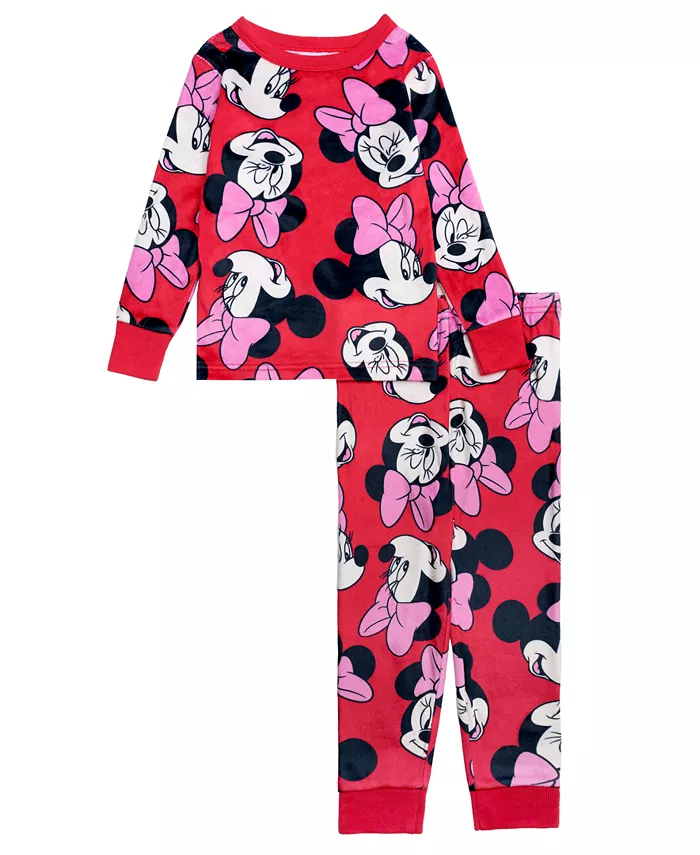 

Детский пижамный комплект для девочек 2T-4T: топ и штаны с принтом Minnie Mouse, красный