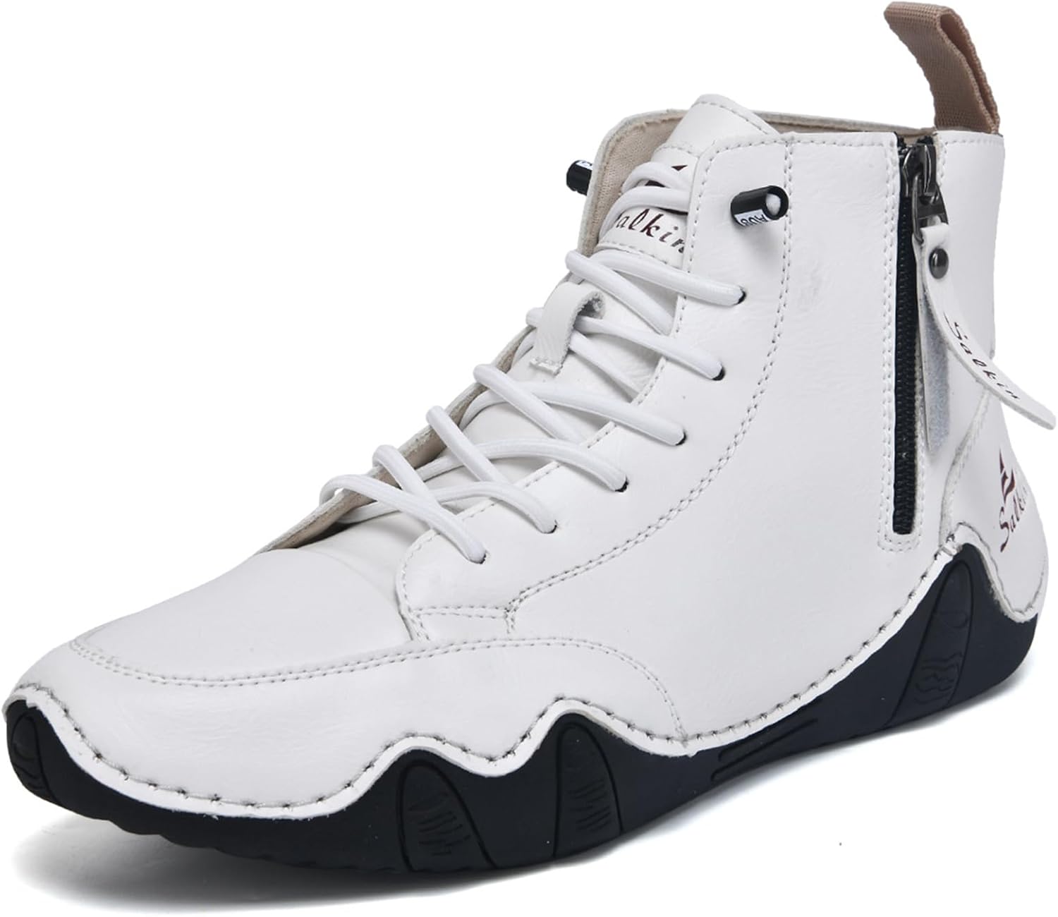 

Мужские повседневные кожаные ботинки на шнуровке с ручной прошивкой, с боковой молнией, легкие, удобные, нескользящие чукка-бутсы для деловой езды, прогулок и повседневной носки Adkgbe, белый