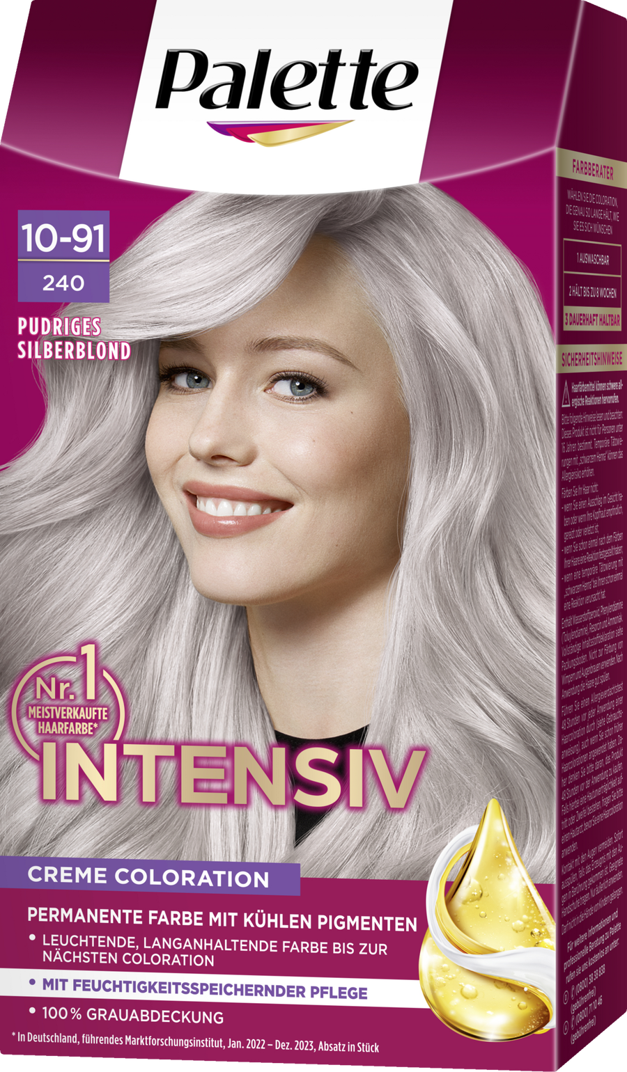 Краска для волос Poly Palette Intensiv Creme Coloration 10-91240 Pudriges Silberblond — фото 2