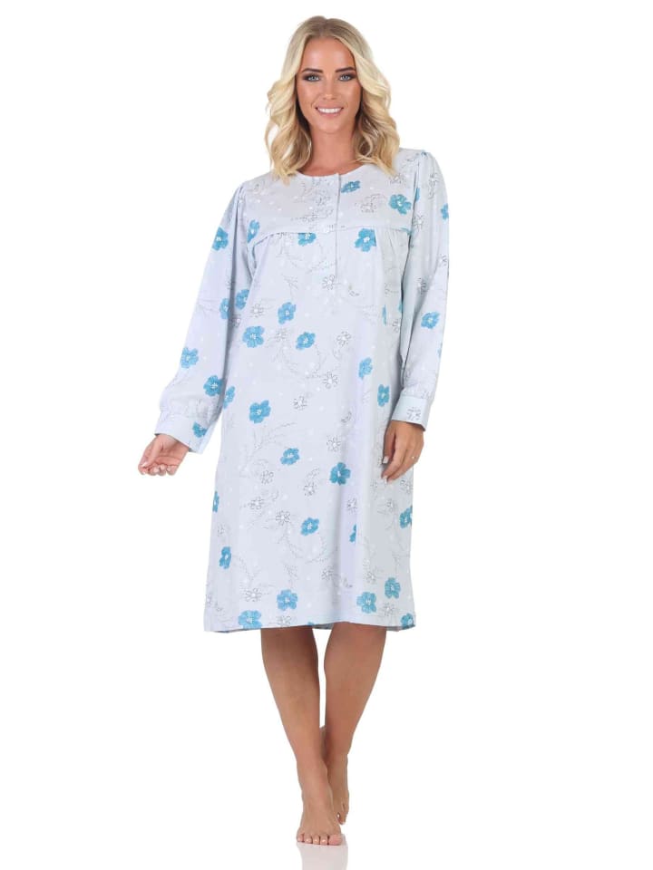 

Ночная рубашка с длинными рукавами, классический дизайн, застежка на пуговицы на шее - 88983 синего цвета NORMANN