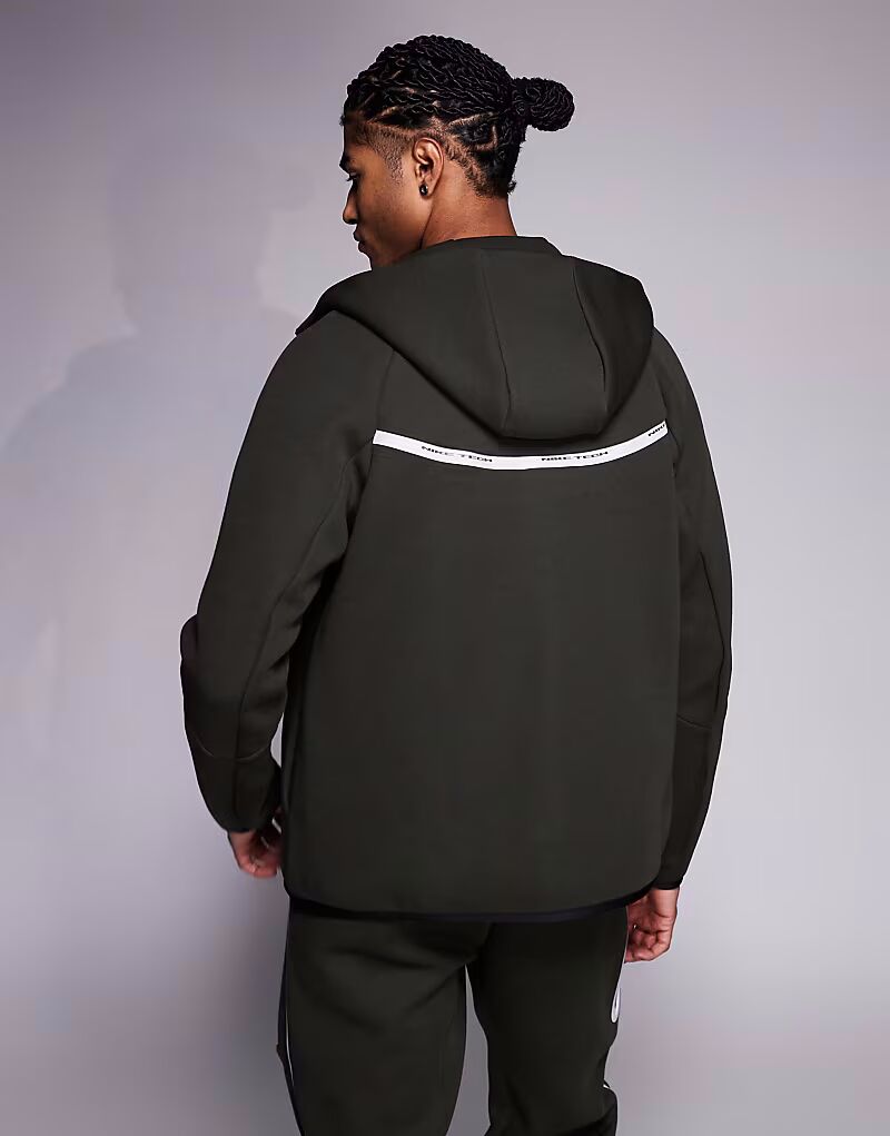 Толстовка с капюшоном Tech Fleece со светоотражающей застежкой-молнией темно-зеленого цвета Nike — фото 3