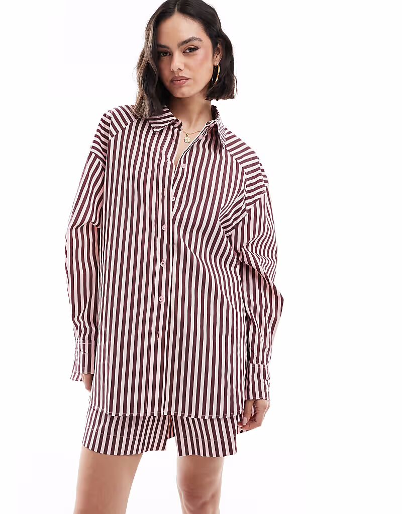 

Свободная рубашка в бордово-розовую полоску Asos Design