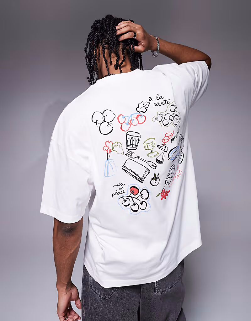 

Футболка свободного кроя ASOS DESIGN белого цвета с летней графикой