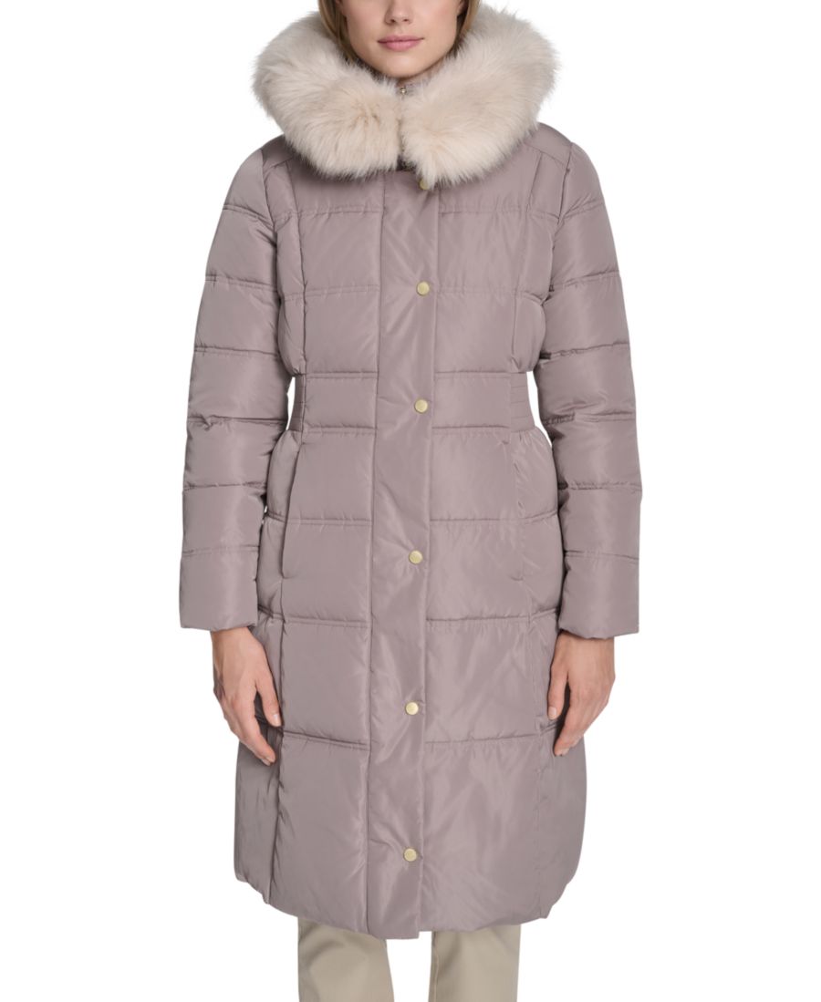 

Женская пуховая куртка с капюшоном, застежкой-молнией и отделкой, набивная пухом Cole Haan, Cashew