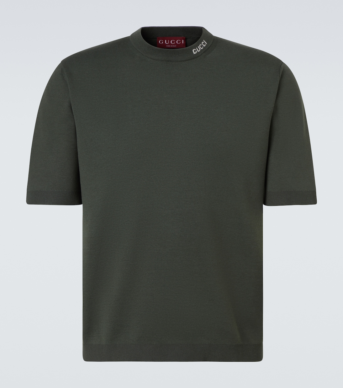 

Шелковая и хлопковая футболка с логотипом Gucci, Military Green/White