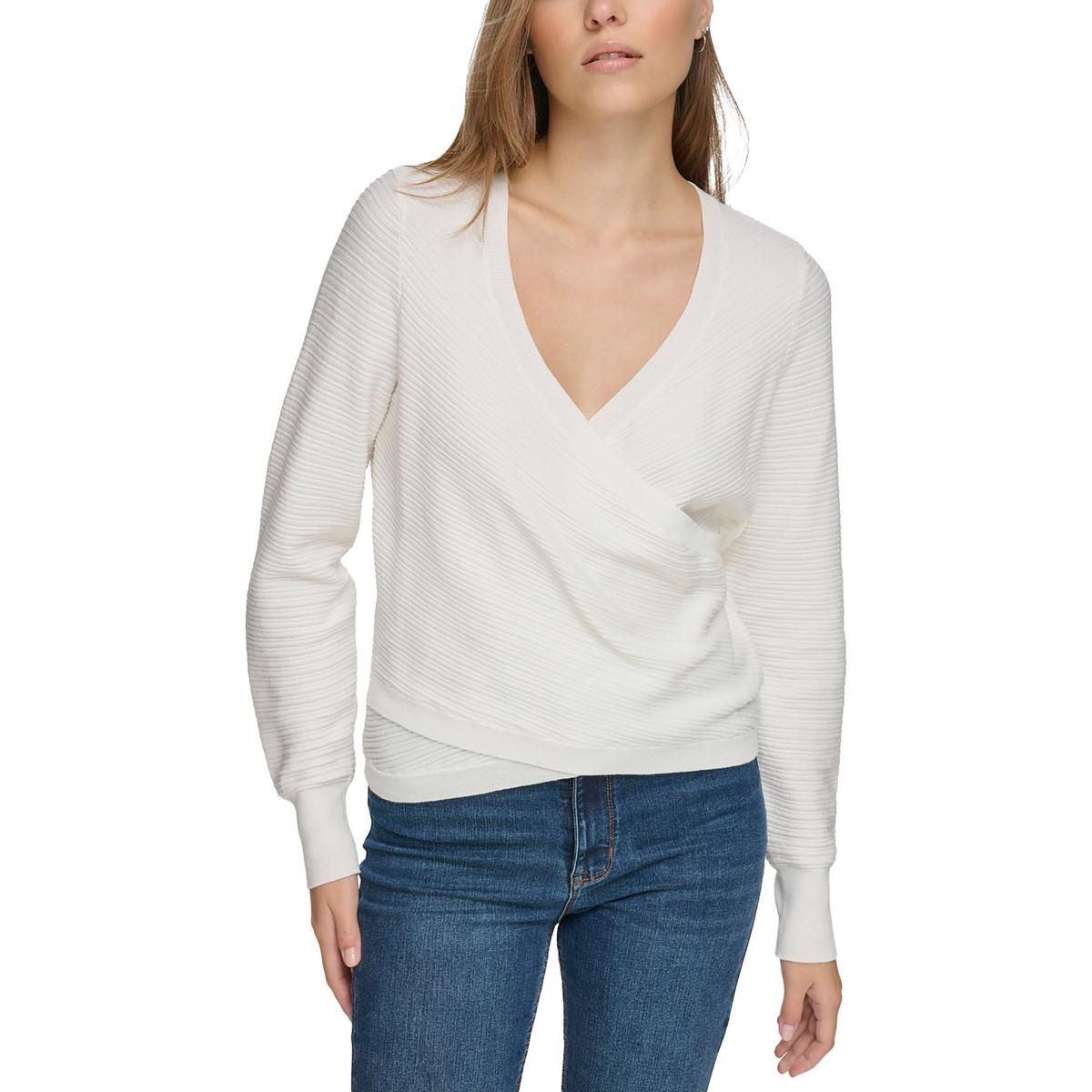 

Женский топ-сюрплайс с полосками снизу и запахом DKNY Jeans, слоновая кость