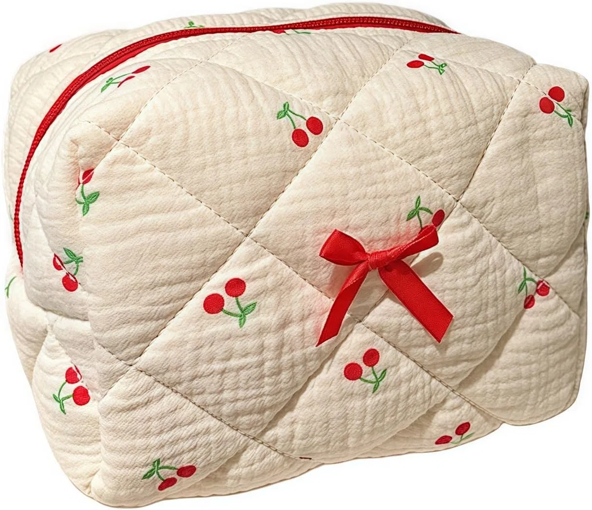 Стеганая хлопковая косметичка с цветочным узором Xhuilong, B - Beige - Cherry