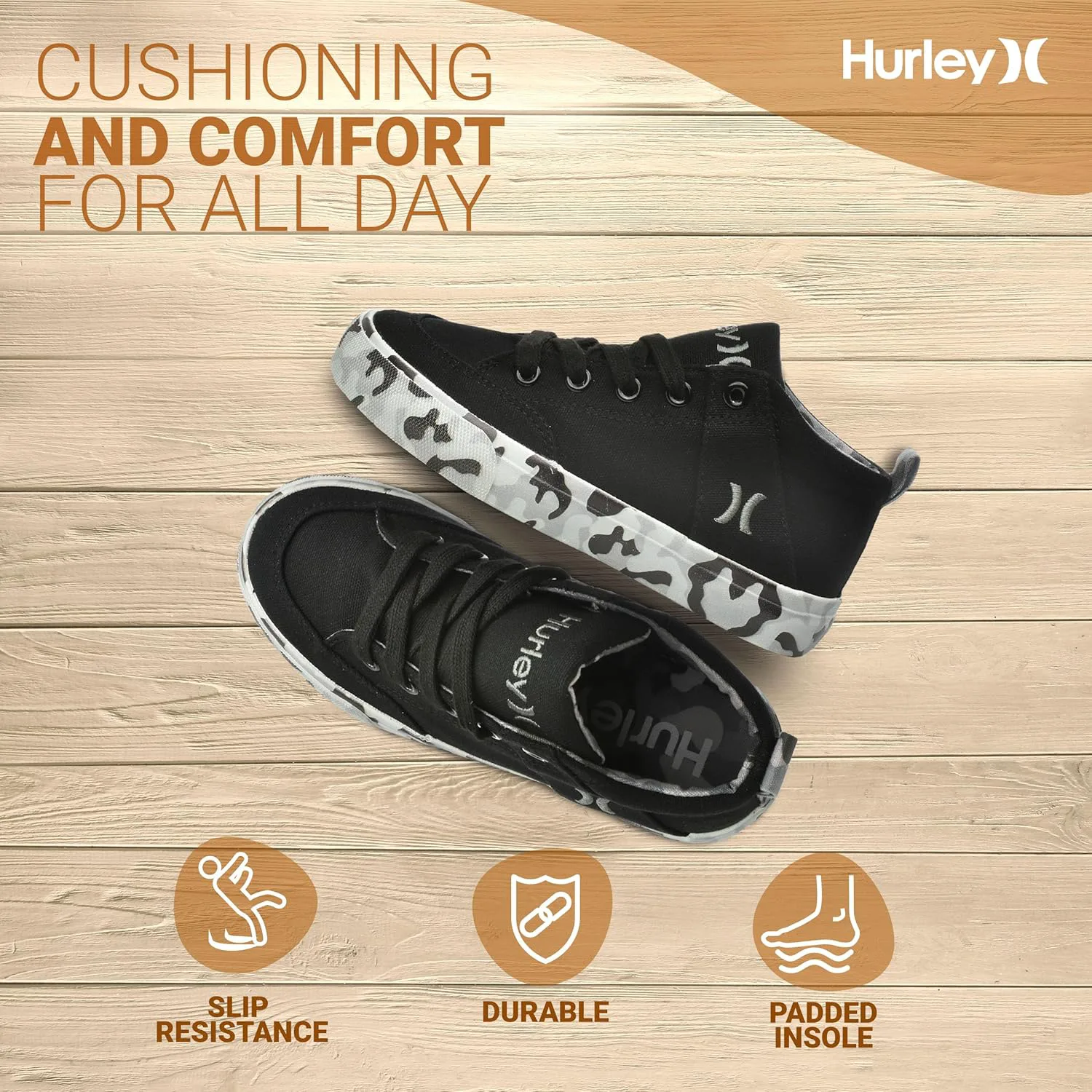 

Детские высокие скейтбордные кроссовки Hurley Roddy, спортивная обувь для мальчиков и девочек, черный