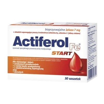 

ActiFerol Fe Start 30 пакетиков с витаминами B6, B12, C, комплексом фолиевой кислоты Polski Lek