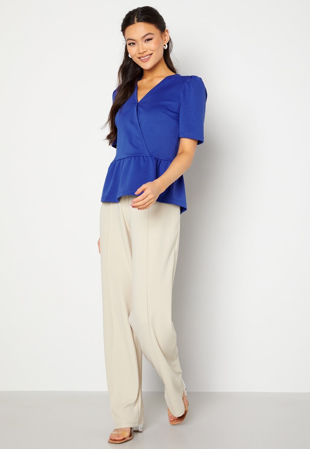 

Футболка с принтом Puff Sleeve Peplum Top Bubbleroom, темно-синяя
