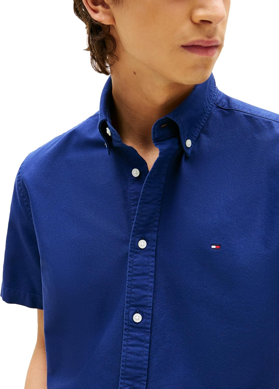 Рубашки оксфорды Tommy Hilfiger Men's с коротким рукавом, классический крой, мужские рубашки на пуговицах, Preppy Navy — фото 2