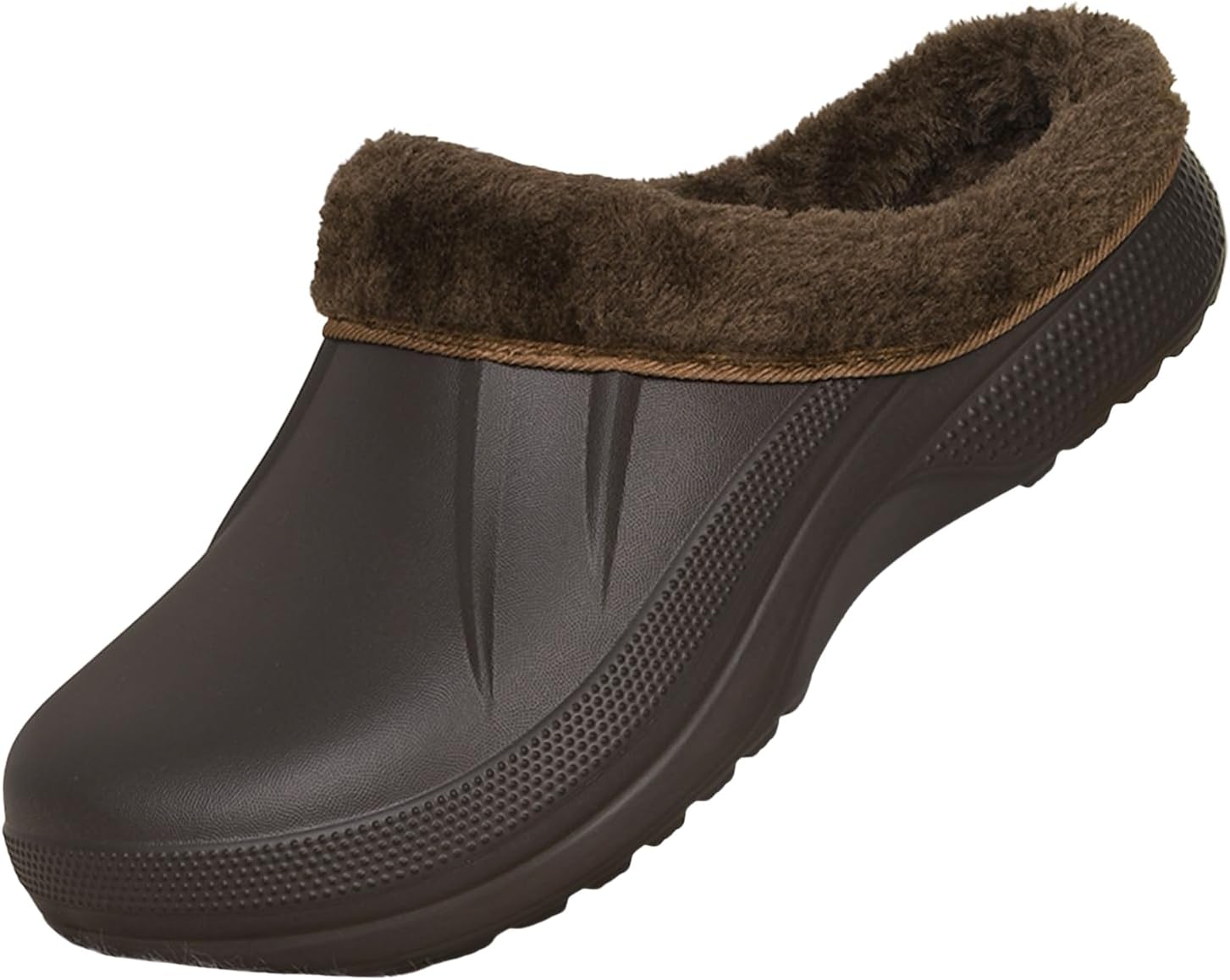 

MEIAGDT Женские и мужские сабо с меховой подкладкой, теплые пушистые тапочки на пуантах, зимние водонепроницаемые тапочки для дома и улицы, легкие сабо для прогулок с собакой и работы в саду, коричневый