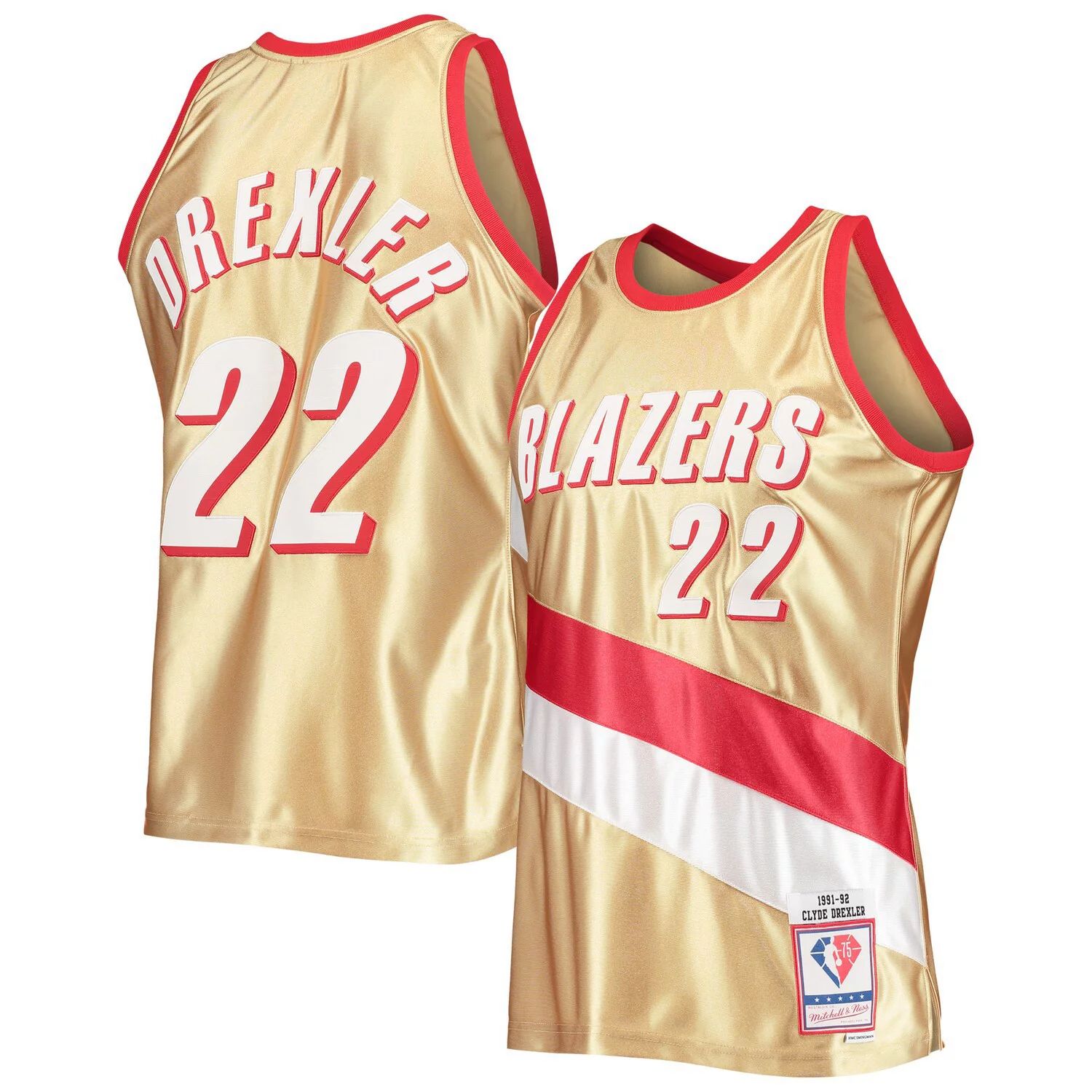 

Мужская майка Mitchell & Ness Clyde Drexler Gold Portland Trail Blazers 75th Anniversary 1991-92 Hardwood Classics Swingman Jersey