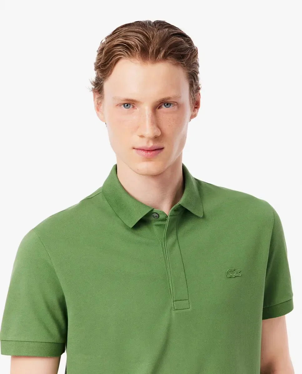 Мужское поло прямого кроя Paris из эластичного пике с короткими рукавами Lacoste, зеленый — фото 3