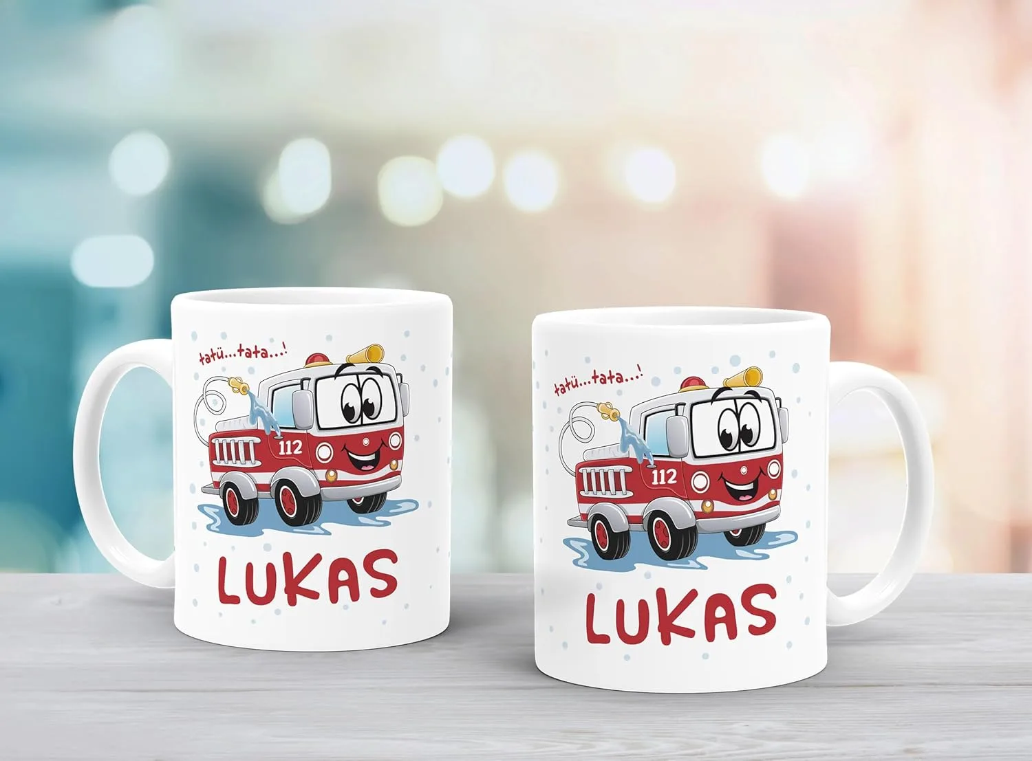 Детская кружка пластиковая с рисунком пожарной машины и именем White Plastic Mug SpecialMe — фото 4