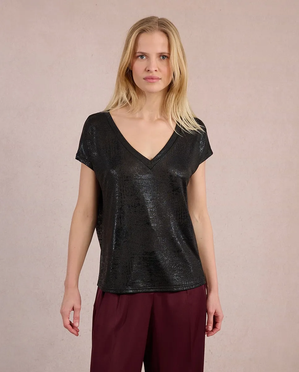 

Женская футболка с короткими рукавами из блестящего материала Molly Bracken, черный