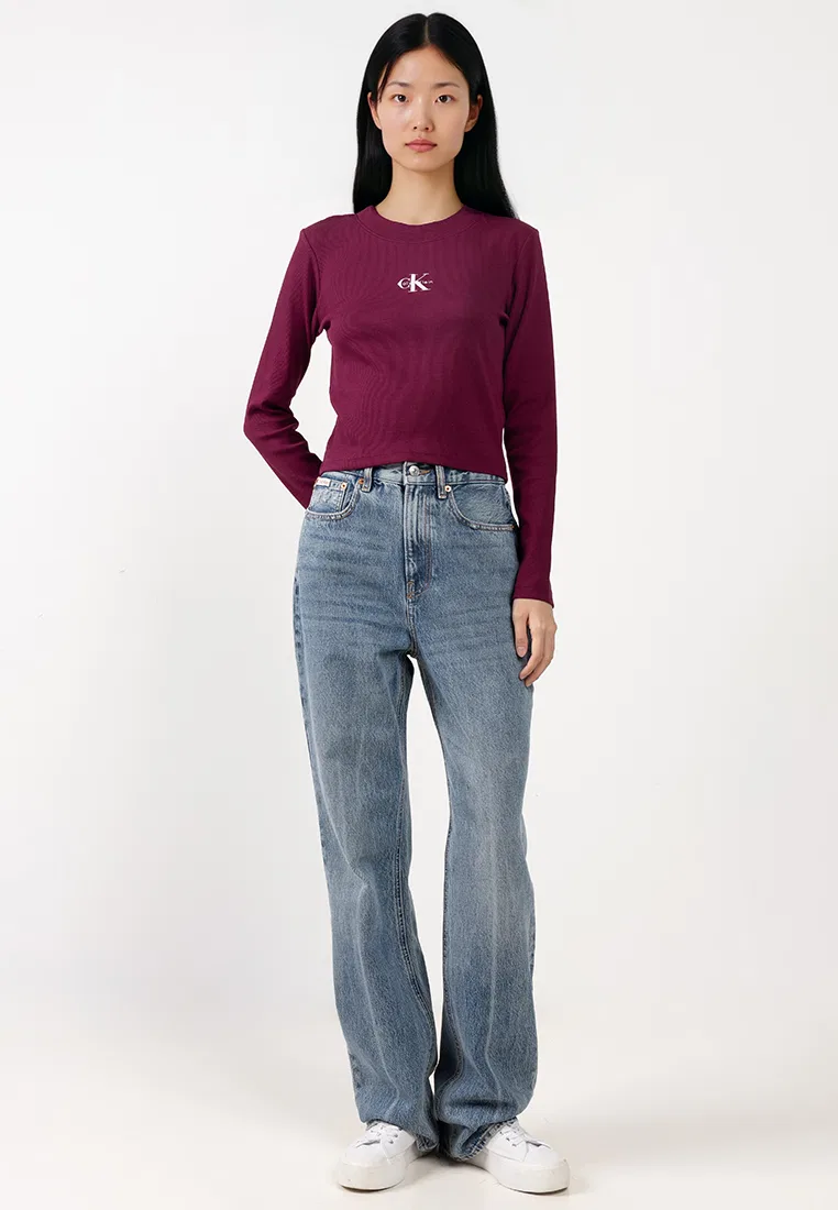 Футболка с длинным рукавом, с логотипом Monogram, Calvin Klein Jeans, ягодный — фото 4