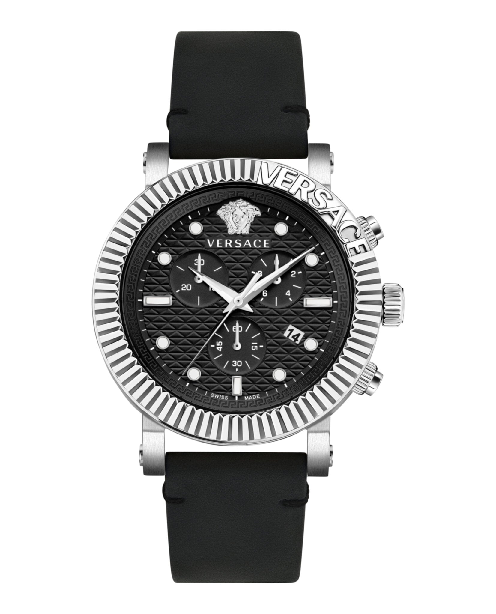 

Классические кожаные часы V-Chrono Versace, цвет black/stainless steel/black