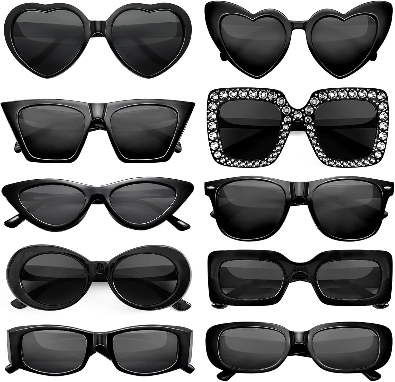 

Набор из 10 солнцезащитных очков разных стилей в стиле ретро для женщин/мужчин, идеально подходящих для вечеринок, костюмированных вечеринок и в качестве аксессуаров Geopty, Black