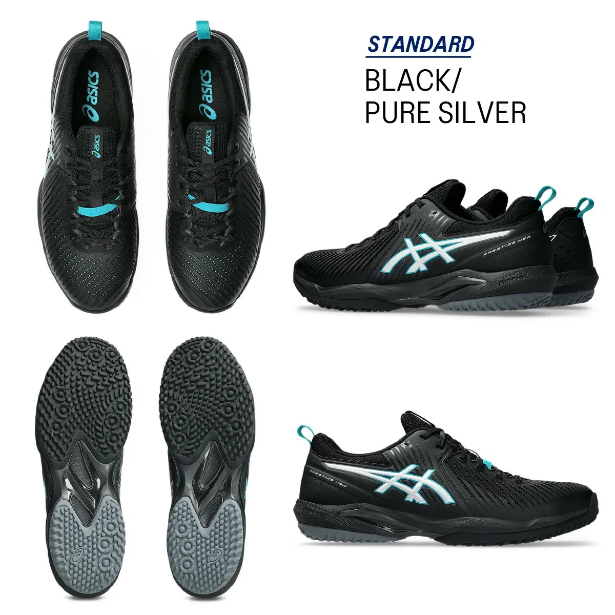 Теннисные кроссовки «Prestige Neo OC» от ASICS, Black/Pure Silver — фото 2