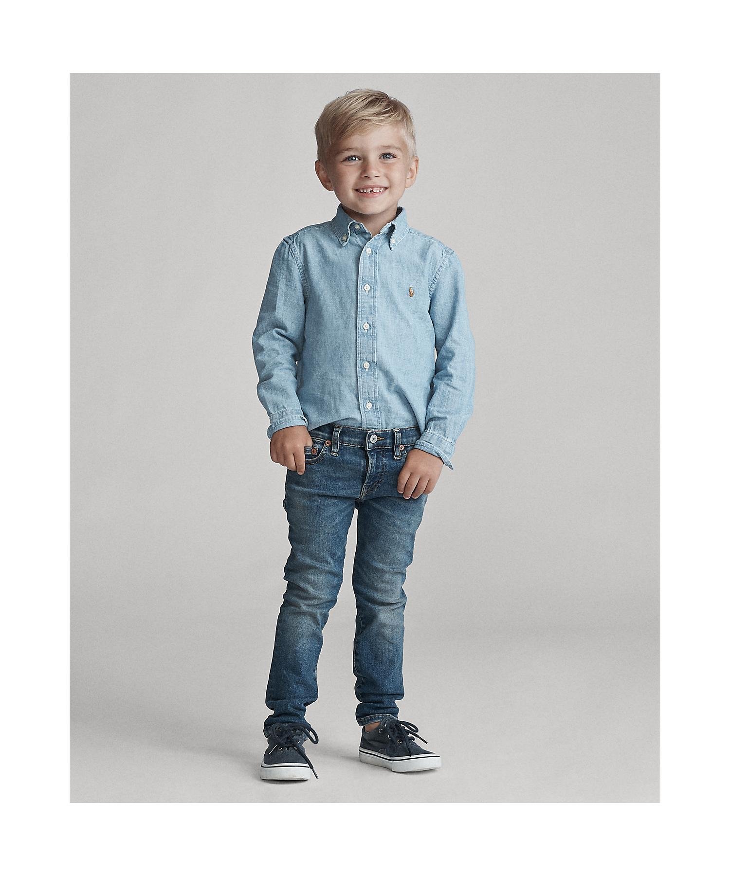 (Для мальчиков 2-7 лет) Хлопковая рубашка из шамбре Polo Ralph Lauren, 400 Blue — фото 3