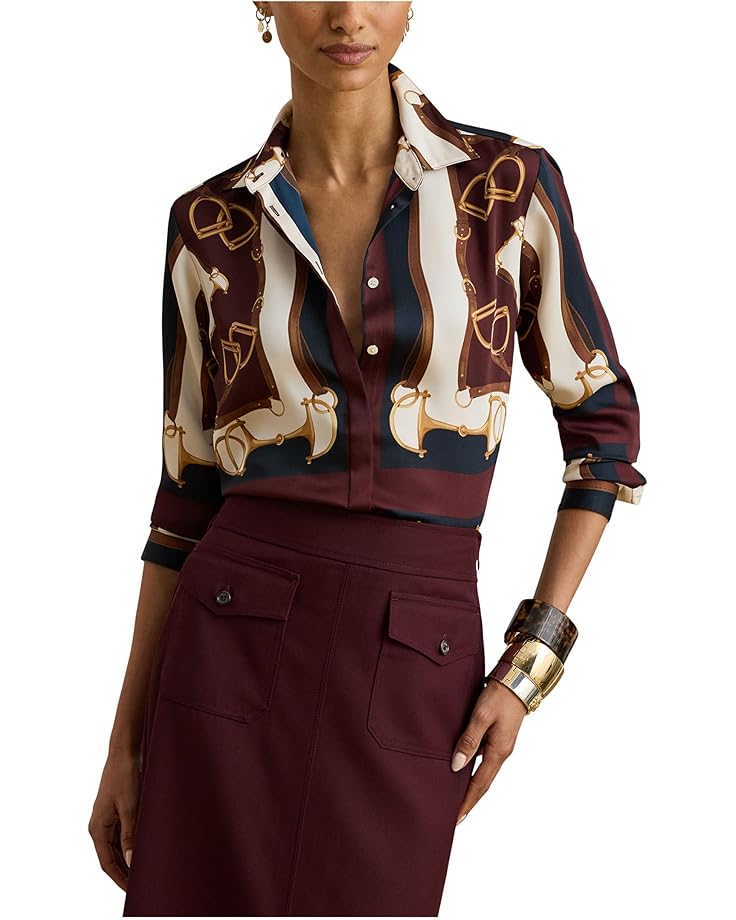 

Женская рубашка Lauren Ralph Lauren Classic Fit Equestrian-Print Twill, Navy/Cream Multi