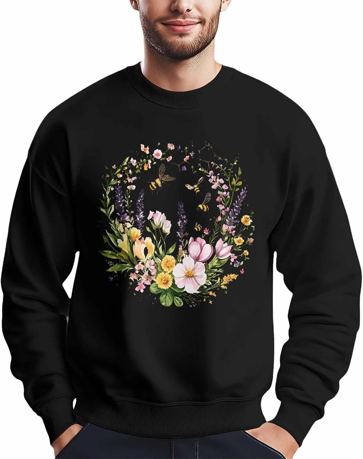 

Мужской свитшот с принтом тюльпанов, пчел и виноградной лозы Winvebermior