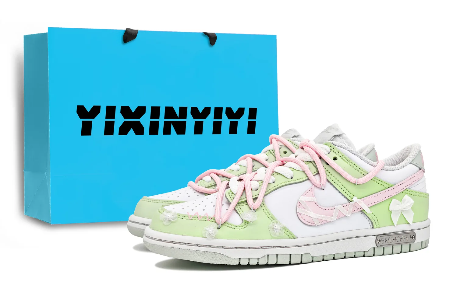 Кроссовки Dunk Low Lotus Faith с устойчивостью к истиранию и скольжению, низкие, GS Nike, розовый зеленый
